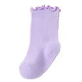 thumbnail image 2 of ITSAME Baby Girls Crew Socks Ruffle Cuff Breathable Cotton Thin Solid Color Mid-Calf Casual Socks for Infants Purple Size 2T, 2 of 7
