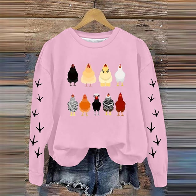 Chandails en Molleton Décontractés à Manches Longues pour Femmes, Col Rond, Imprimé Graphique de Poulet, Chandail, Blouse, Veste Légère, Col Rabattu, Fermeture Éclair Complète, Chandail à Capuchon Athlétique