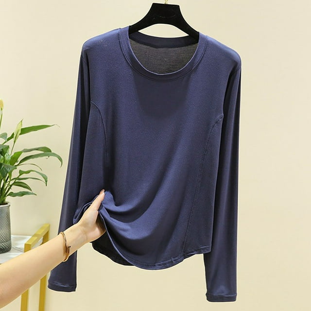 RKSTN Pyjama pour Femmes Mode Couleur Unie Col Ras du Cou Léger Manches Longues Couche de Base Confortable Vêtement de Nuit Automne Mode Hiver Décontracté une Pièce Haut