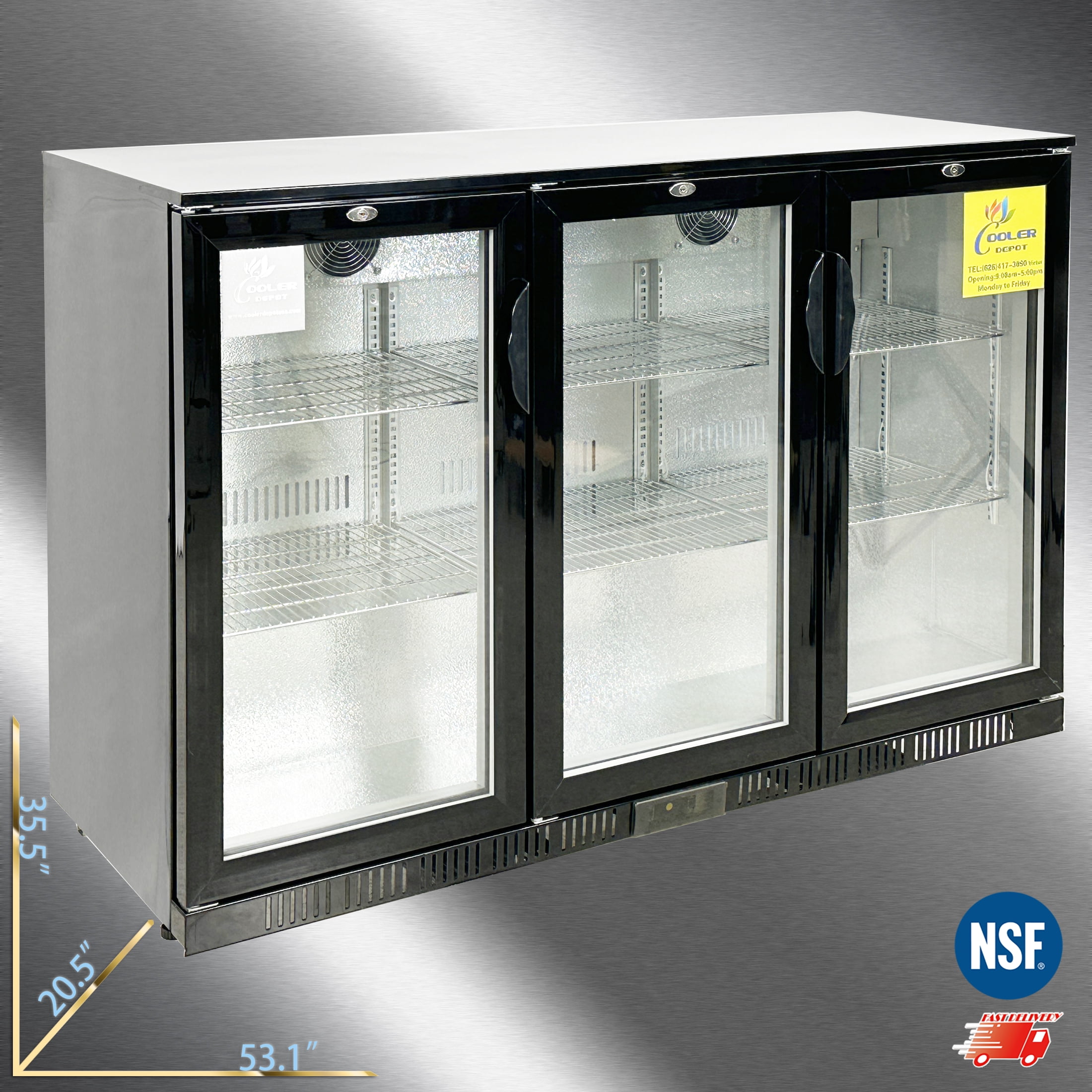 Cooler Depot NSF 54" Beverage Merchandiser Back Bar Cooler, 11.3 cu ft, Glass Door, Model BBT350L