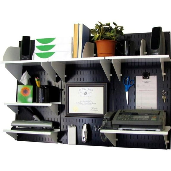 Office Wall Mount Desk Storage & Organization Kit, Black & White - 48 x 32 x 12 in.