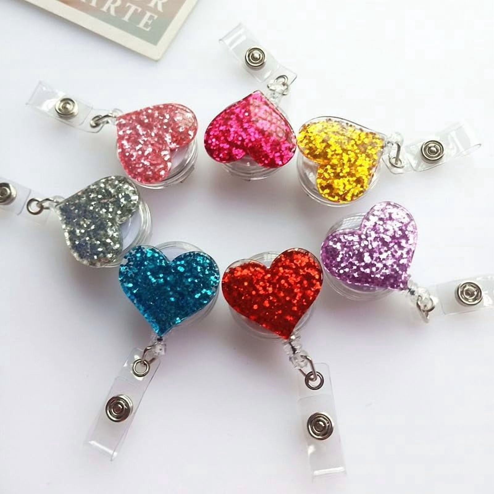 Gold Heart Retractable Badge Holder Badge Clips ID Card Name Tags Keys Workers Nurses Students Use，Identification Badges and Supplies，Badge Holders
