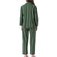 thumbnail image 3 of INSPIRAR CHIC Pijamas de Algodón para Mujeres, Con Botones, de Manga Larga, con Cuello Notch, Conjunto de 2 Piezas de Ropa de Casa con Bolsillos, S Verde, 3 of 6