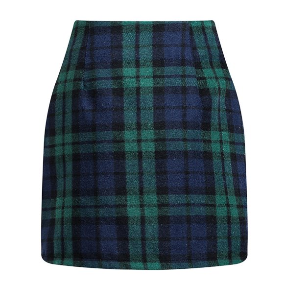 Plaid Pencil Skirts for Women Vintage High Waisted Mini Skirt Casual Flannel Bodycon Skirts Green XXL