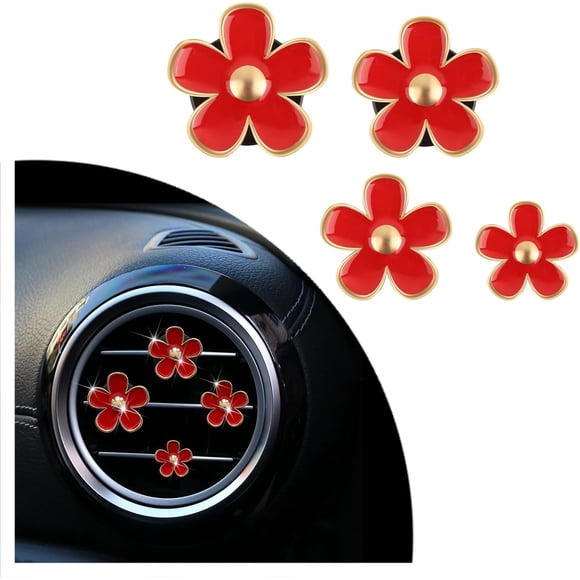 8PCS Car Vent Clips with Daisy Flower Style,Cute Car Air Vent Clips Car Decor for Dashboard,Stylish Car Clips for Vents Accessories Interior for Women for Most Cars (Red)