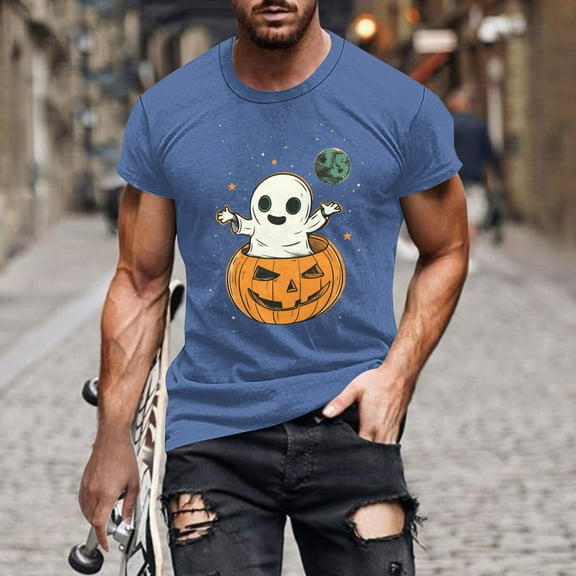 Handshe Men's Halloween Printed Round Neck Short Sleeve T-Shirt - Casual Fashion Blouse