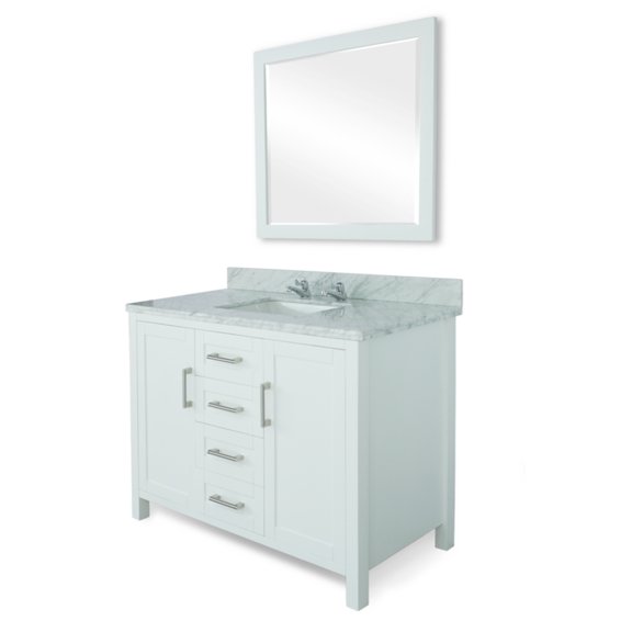 48" SINGLE SINK BATHROOM VANITY IN WHITE FINISH WITH WHITE CARRARA MARBLE TOP-NO FAUCET