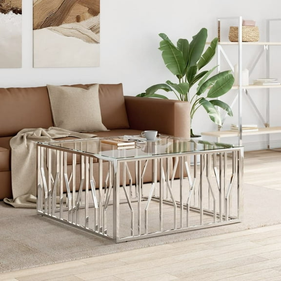 vidaXL Coffee Table 39.4"x39.4"x19.7" Stainless Steel and Glass