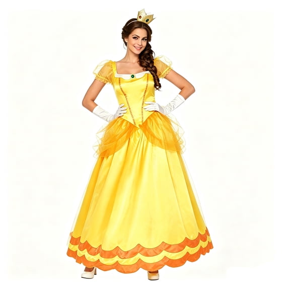Adult Princess Peach Yellow Costume For Women Halloween Cosplay Dress