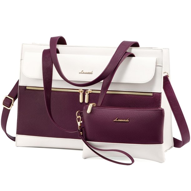 Bolsa para portátil LOVEVOOK para mujer, 15.6 pulgadas, piel impermeable, negra