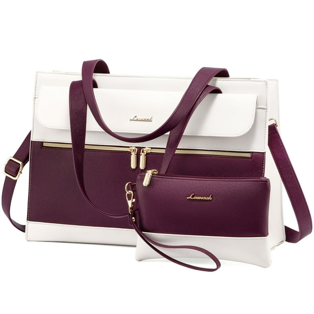 Bolsa para portátil LOVEVOOK para mujer, 15.6 pulgadas, piel impermeable, negra