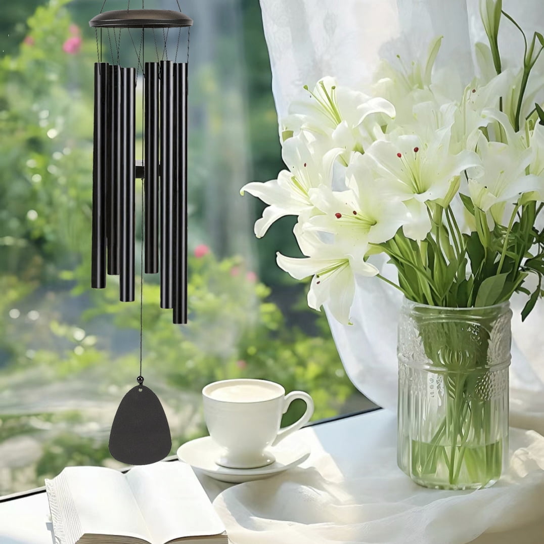 KJRIVER Black Anodized Aluminum Wind Chimes,26'' Memorial Sympathy 5 Metal Tubes Garden Decor