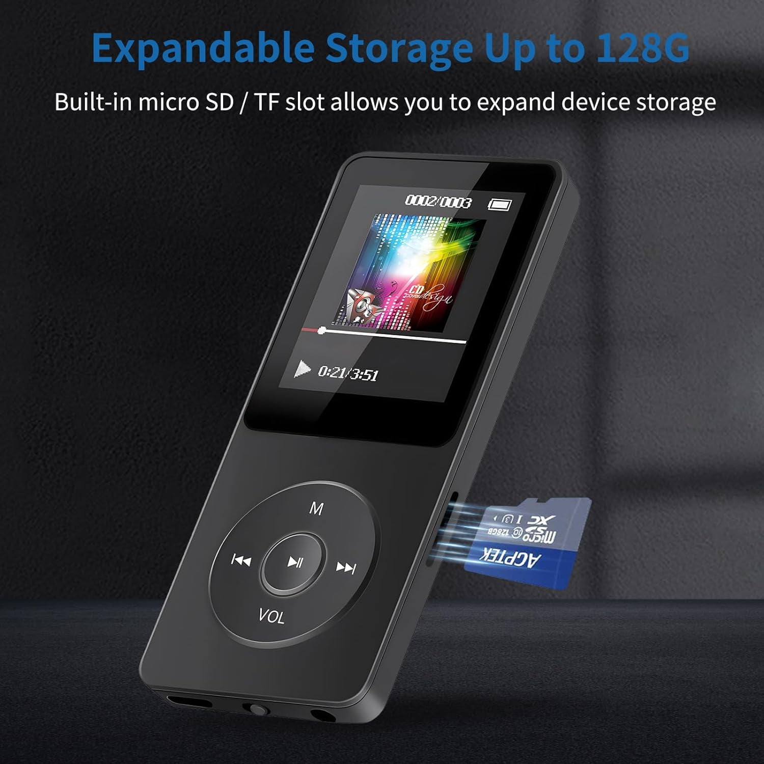 MP3 Player, Music Player with 32GB Micro SD Card, Earphone,Build-in Speaker/Photo/Video Play/FM Radio/Voice Recorder/E-Book Reader, Supports up to 128GB for Kids,Running,Walking