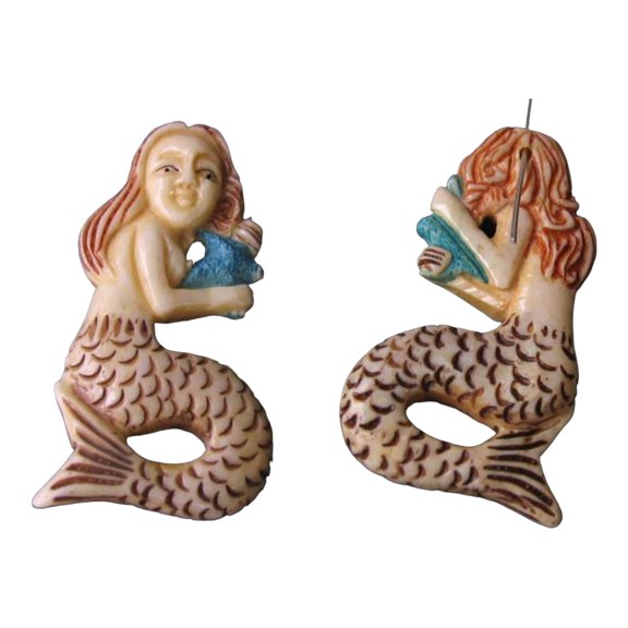 Splash Hand Carved Mermaid Centerpiece Bead | 44x23x6mm |