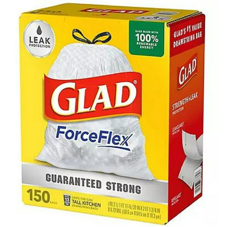 Glad ForceFlex Tall Kitchen 13 Gallon Drawstring Trash Bags with OdorShield - 150 ct