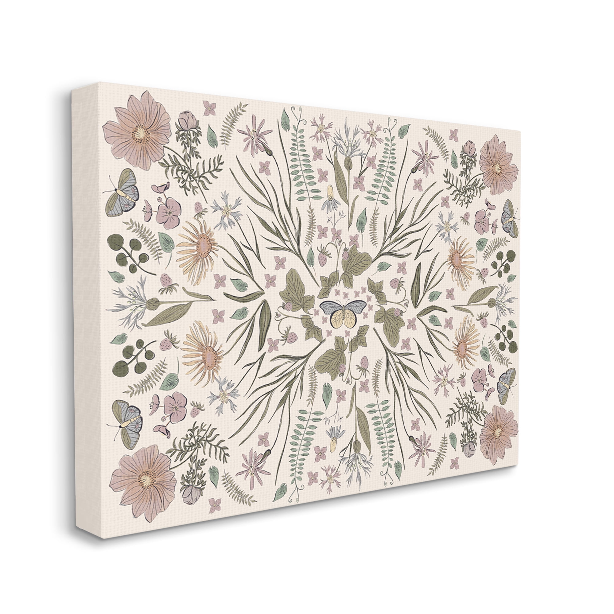 Stupell Industries Delicate Botanical Pattern Intricate Butterfly Insects Motif Graphic Art Gallery Wrapped Canvas Print Wall Art, Design by Birgit Maria Kiennast