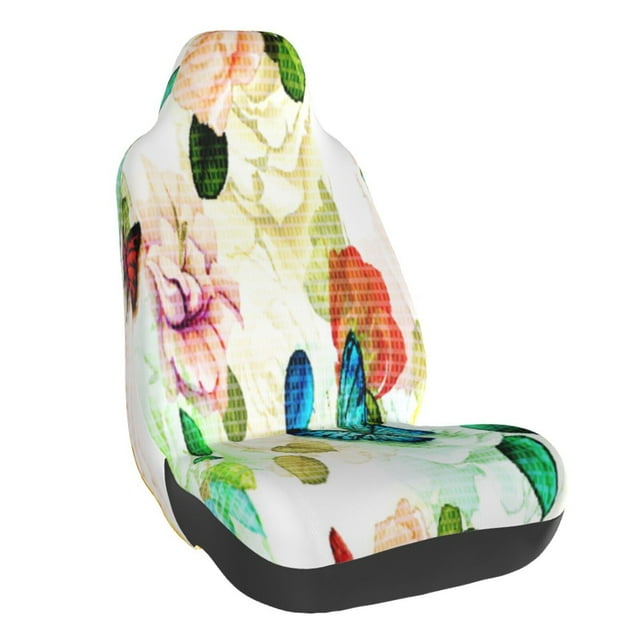 Wukai Floral Vintage Full Set Car Seat Covers with Soft Padding Universal Auto Front Seats Protector and Cushion Mat