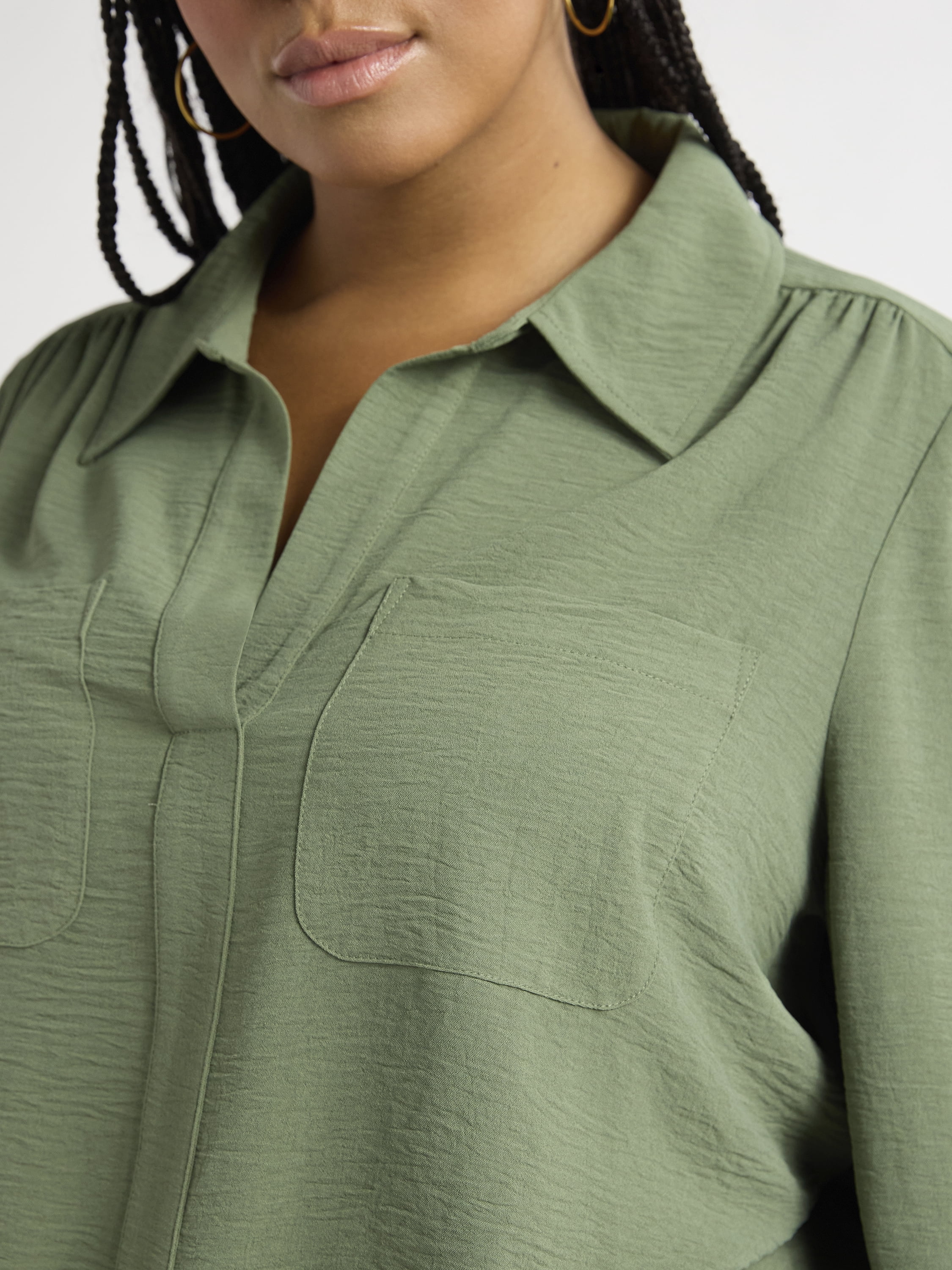 Sofia Jeans Women's and Women's Plus Utility Blouse with Long Sleeves, Sizes XS-4X