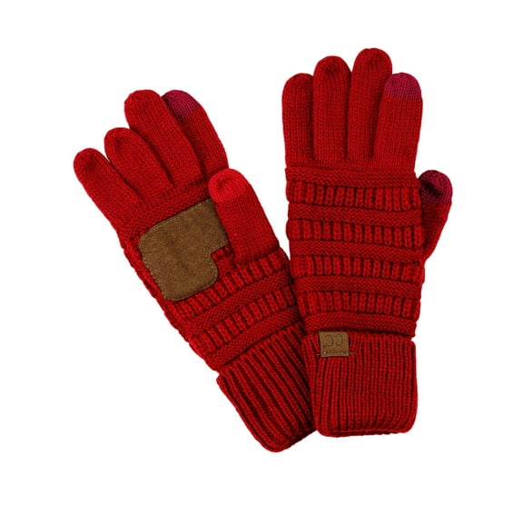 C.C Unisex Cable Knit Inner Lined Anti-Slip Touchscreen Texting Gloves, Red