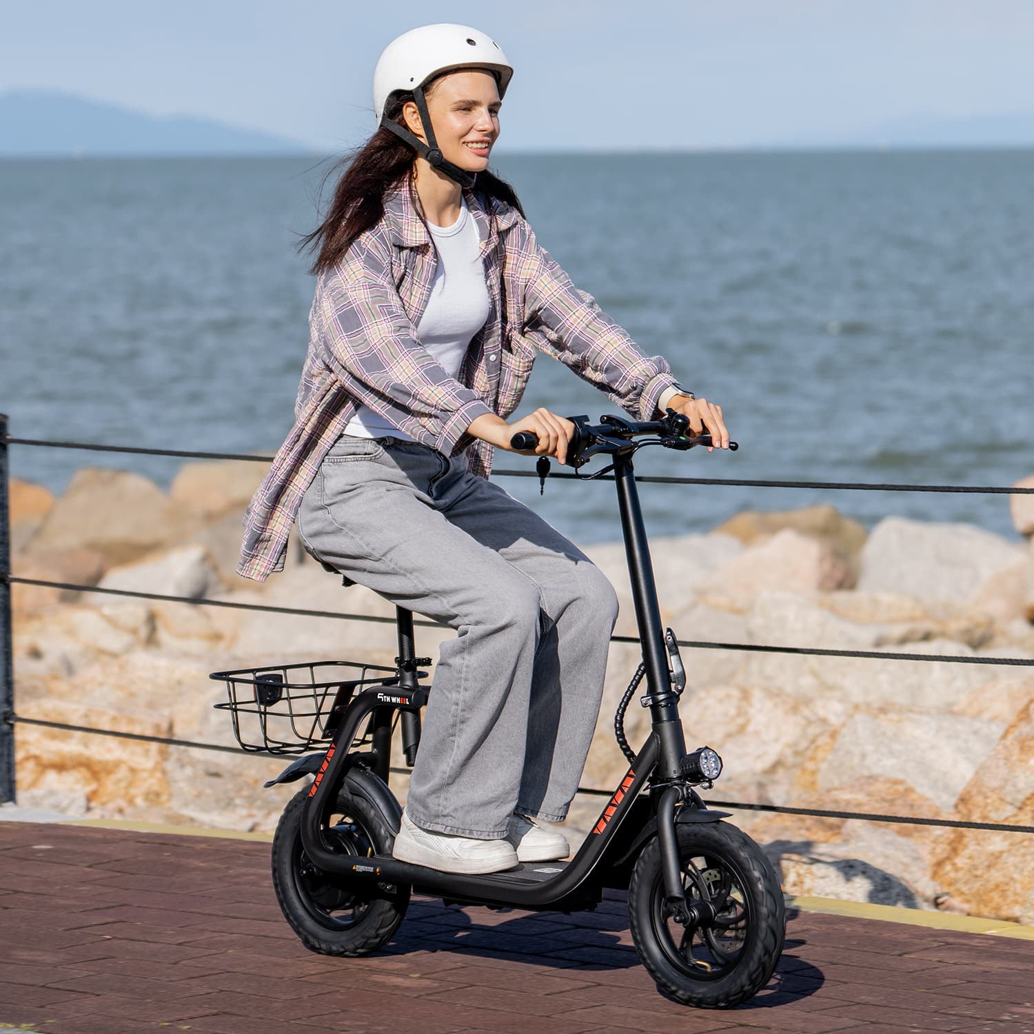 5TH WHEEL W18S 450W Motor Electric Scooter for Adults with Seat and Carry Basket, 36V 20Miles Range & 15.5Mph, 12" Foldable E Scooter for Commuting, UL 2272