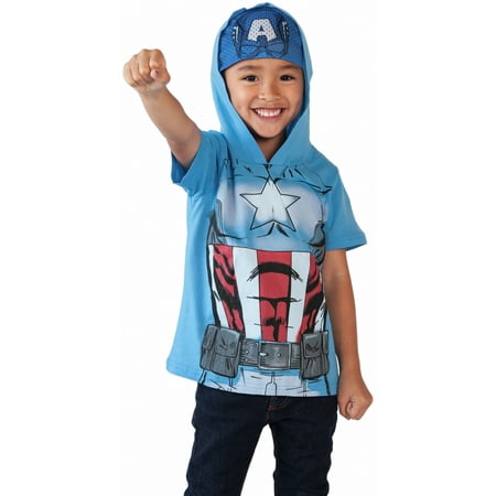 Toddler Boys Captain America Costume T-Shirt w/ Hooded Mask SIZE 2T ...