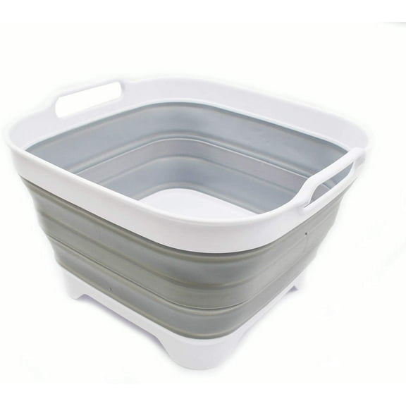 SAMMART Collapsible Dishpan with Draining Plug - Foldable Washing Basin - Portable Dish Washing Tub - Space Saving Kitchen Storage Tray