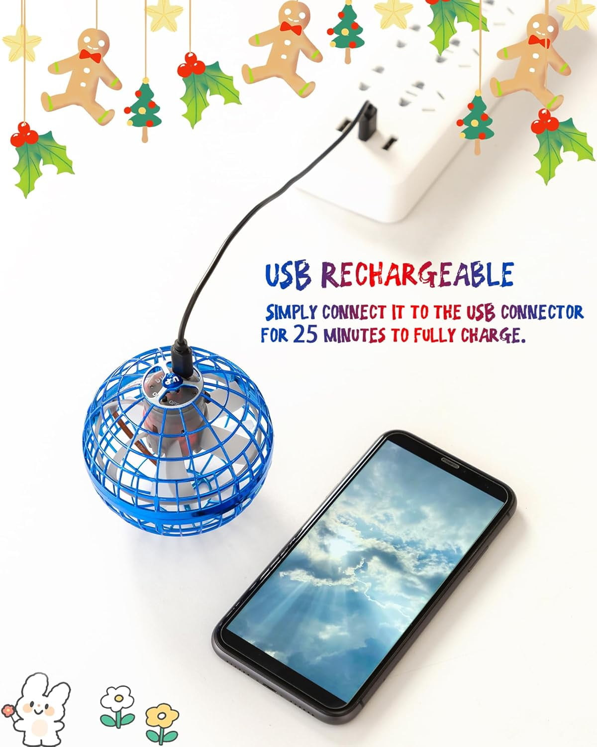 Flying Orb Ball (2Pcs, 2024 Upgraded) with Dazzling Lights, Hover Orb Spinner Toy, Hand Drone Orbit, Cool Toys Gifts for Boys Girls Teens, Floating Drone Cosmic Globe, Indoor Outdoor Toys(Blue)