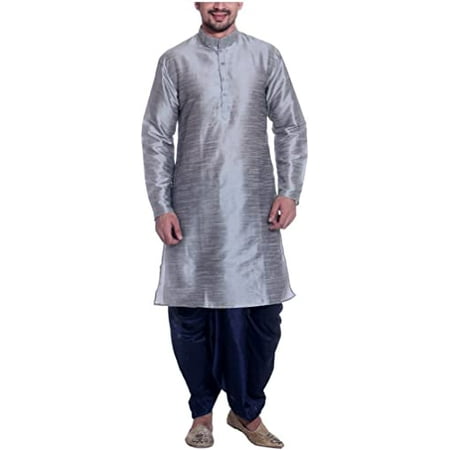 

Royal Men s Silk Blend Dhoti & Kurta Set_Silver