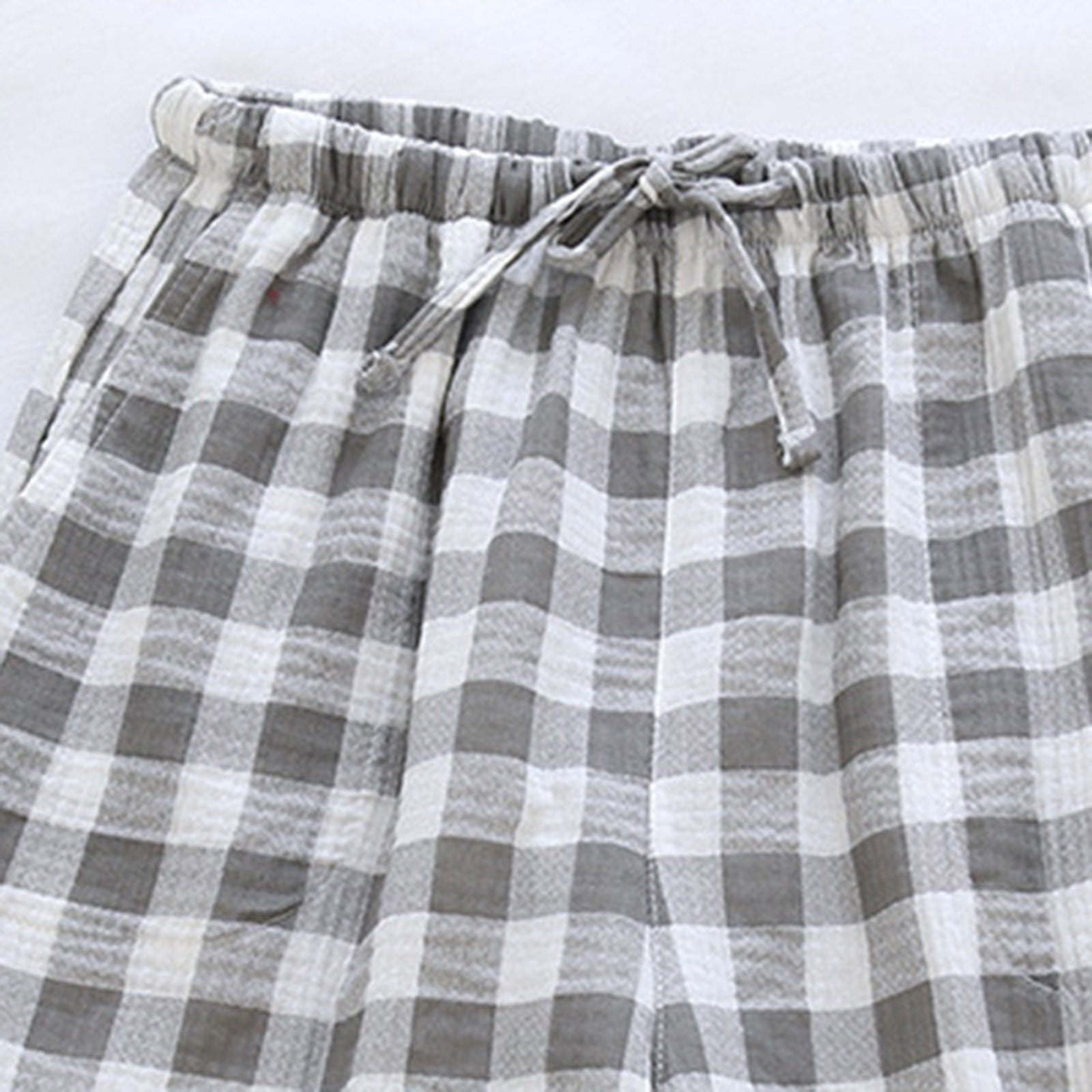 Penkiiy Men Casual Plaid Summer Solid Elastic Waist Cotton