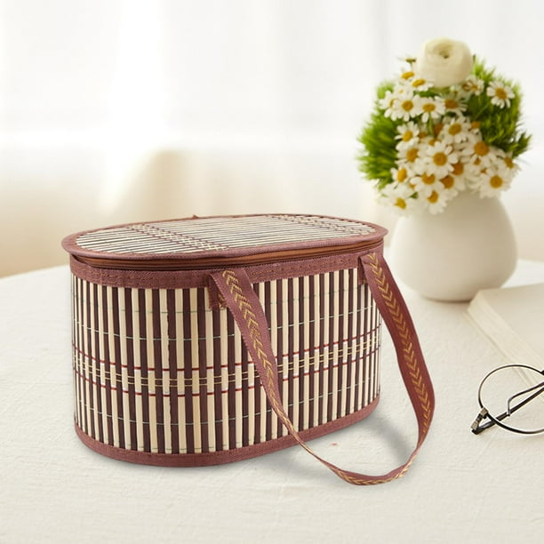 Cesta de bambú Canasta de picnic Canasta de flores Multifuncional con mango de canasta de frutas Plegado para comida para almuerzo bocadillos pastel