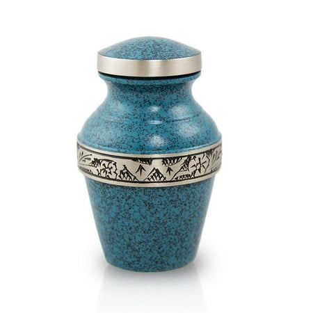 - Bronze Keepsake Urns - Extra Small 5 Pounds - Evening Blue Floral Band