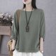 thumbnail image 2 of Camiseta de Cuello Redondo de Manga de Encaje de Color Sólido de Cinco Cuartos para las Mujeres, Camisetas de Manga de Encaje para las Mujeres Casual de Moda Primavera Verano, 2 of 7