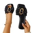 thumbnail image 4 of Samdudou Womens Sandals Open Toe Flat Slides Elegant Silky Bowknot Slip On Square Design with Metallic Hardware Detail Casual Summer Beach Vacation Dressy Mules, 4 of 9