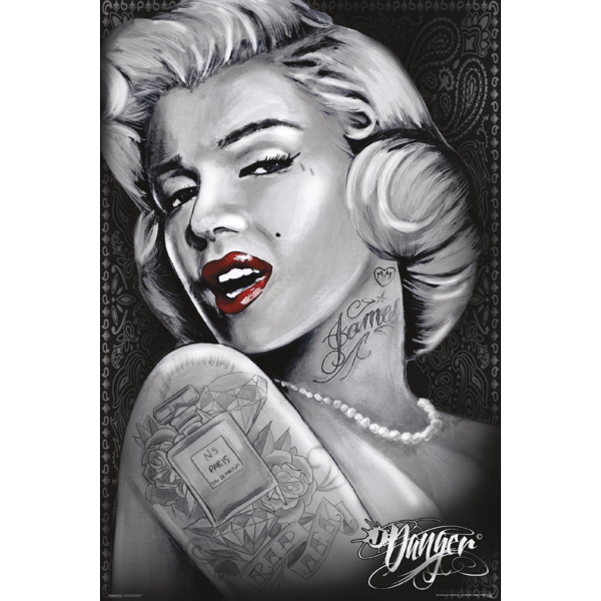 Marilyn Monroe Black And White Red Lips Art