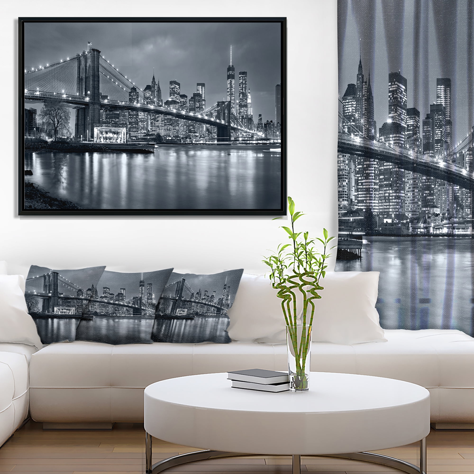 Design Art Panorama New York City at Night Framed Canvas Art Print