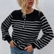 thumbnail image 2 of Prendas de Punto Cárdigan con Botones a Rayas de Manga Larga Jersey de Punto Informal para Mujer Negro XL, 2 of 6