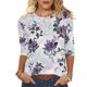 thumbnail image 1 of Mujeres Manga Larga Tops 3/4 Manga Flores Impresas Blusa, Cuello Redondo Camisa Casual para el Hogar Y el Trabajo Diario, 1 of 5