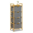 thumbnail image 2 of HLL Organizer Storage Shelf with Bamboo Frame and Pull Out Fabric Baskets Storage Drawers Unit,Laundry Towel Hamper Cabinet Tower Compartment Sorter Basket（17.80" L x 12.60" W x 47.60" H / 4 Tier）, 2 of 6
