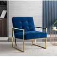 thumbnail image 3 of 25'' Wide Velvet Tufted Upholstered Golden metal frame Accent Armchair, Stain-Resistant Performance Velvet Upholstery gold stainless steel frame, Stylish Contemporary Design, Blue, 3 of 7