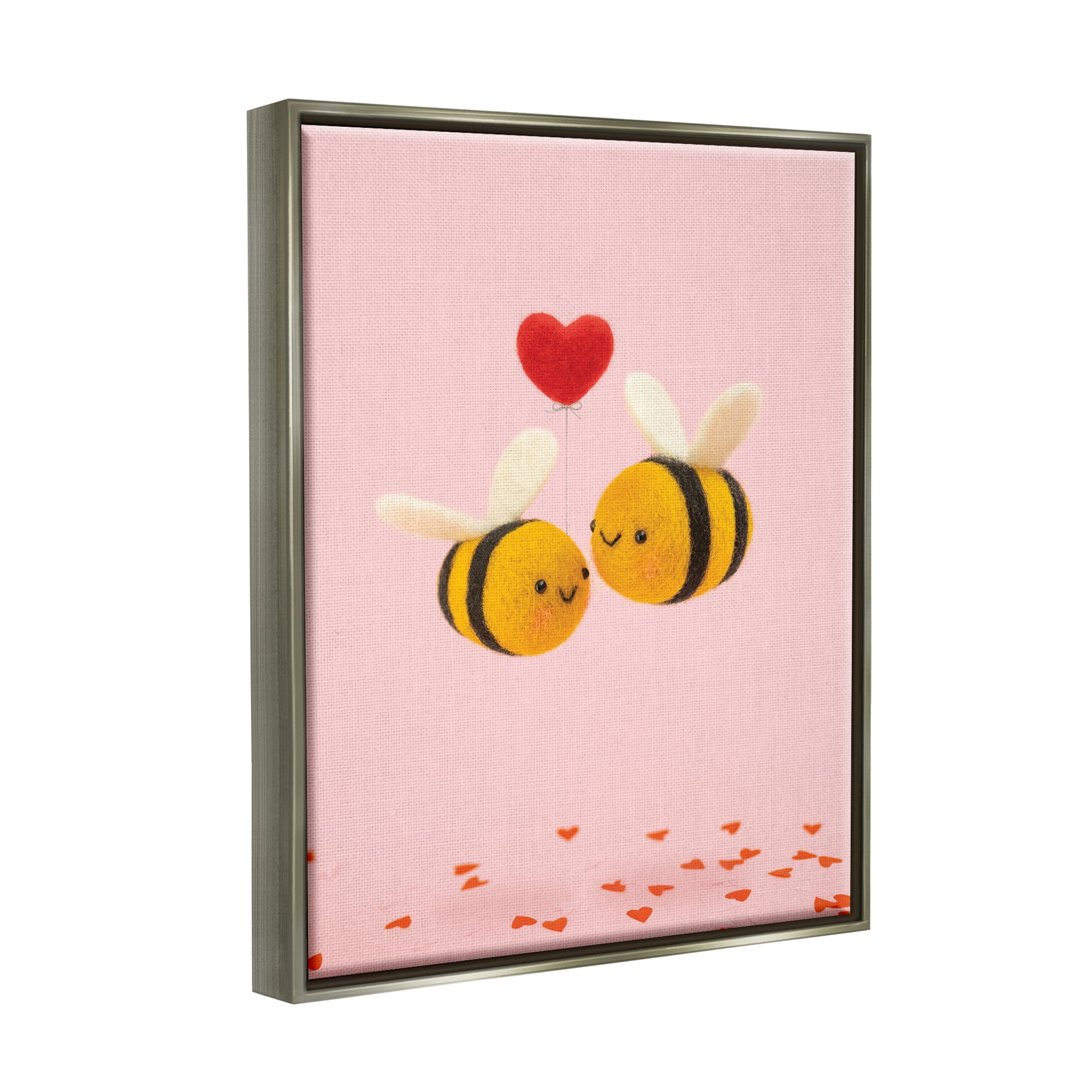 Stupell Industries Romantic Bumblebees Pink Hearts Holiday Photography Gray Floater Framed Art Print Wall Art
