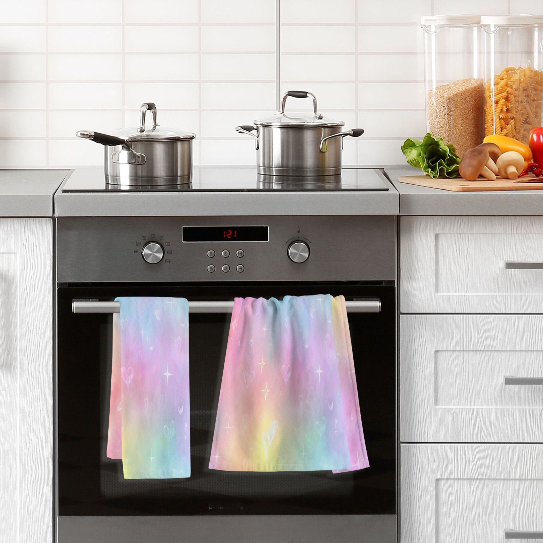 2 Pcs Hand Towels Sets Pastel Rainbow Tie-dye Cotton Towel Set Absorbent Face Towel for Bathroom Kitchen Shower Hotel Decor