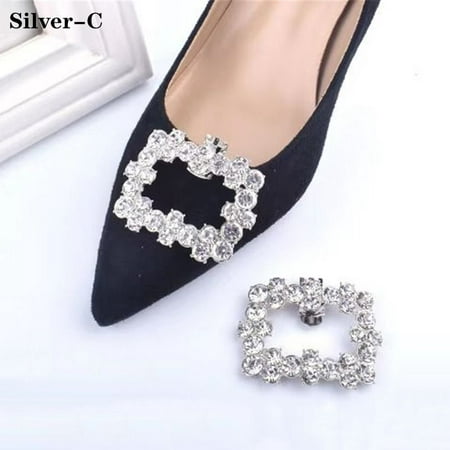 

2pcs Wedding Bride Shoes Rhinestones Crystal Bowknot Charm Buckle Charms Jewelry Shoes Decorations Shoe Clips SILVER C