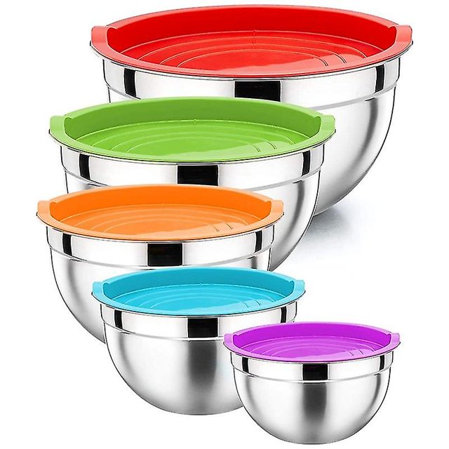 Cuenco para mezclar ensaladera, cuencos para mezclar de acero inoxidable con tapa hermética para cocina, 5 uds.