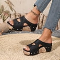 thumbnail image 4 of Rokment Women's Vintage Platform Wedge Slip on Walking Sandals Comfortable Leather Studded Open Toe Chunky High Heels Backless Half Slippers Hollow out Dress Slides Beach Summer Mules Black Size 6.5, 4 of 6