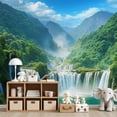 thumbnail image 7 of Wallpaper Waterfall Nature Waterfall Scenes Emerald Green River Karst Peel and Stick Wall Murals 69"H x 96"W Removable PVC Wall Paper Self-Adhesive Wall Paintings Art Decor for Bedroom Living Room, 7 of 7