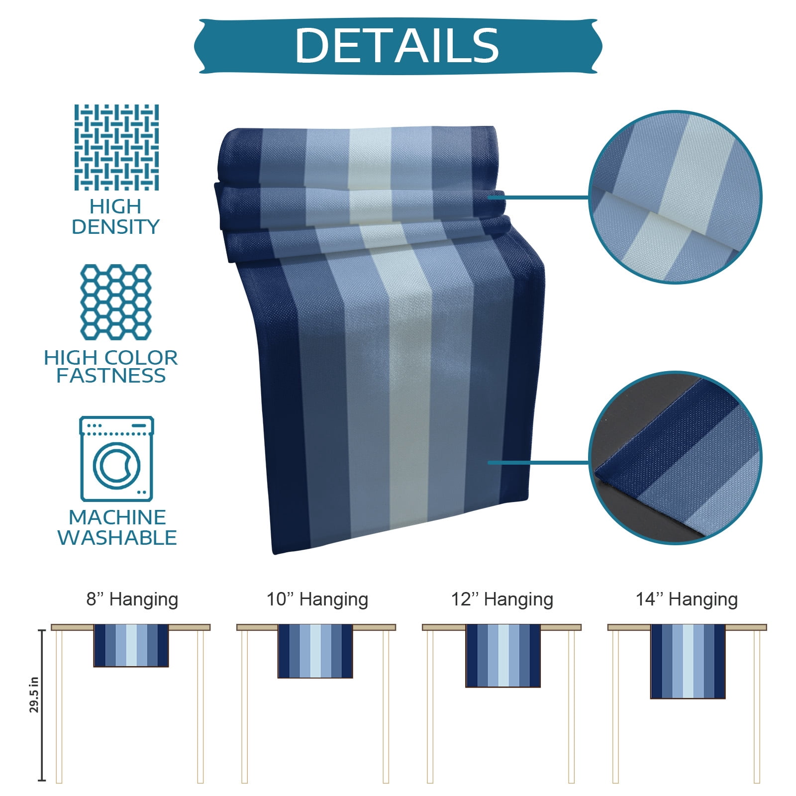 Hokiten Table Runners 72 Inches Long Dress Scarves, Navy Blue Stripes, Farmhouse Kitchen/Dining Table Runner, Coffee Tablerunners, Gradient Modern Minimalist Geometric 16x72 Inch