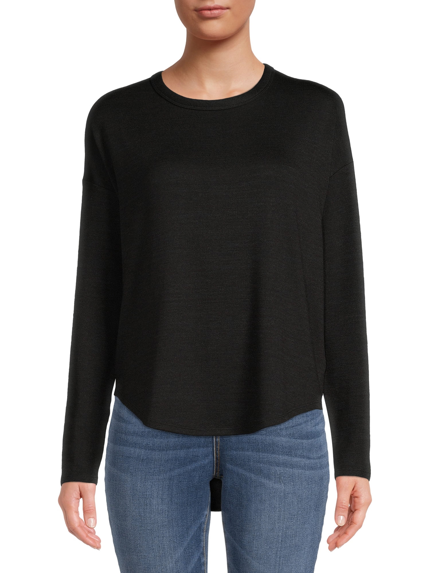 Time and Tru Women's Hacci T-Shirt with Long Sleeves