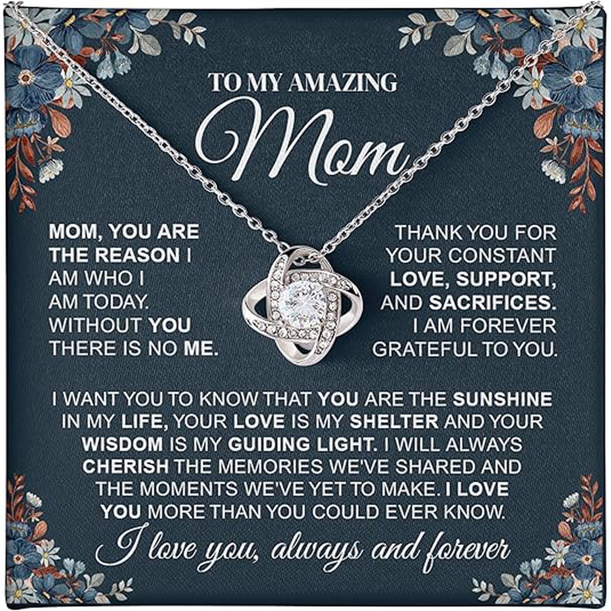 Sentimental Birthday Gifts for Mother from Son, Love Knot Necklace for Women, Christmas Gift for Mom from Daughter, To My Mom Necklace with Message Card and Gift Box