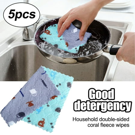 

PhoneSoap 5PCS Dish Cloth Double-sided Two-color Dish-washing Towel Coral Hanging Cloth Scouring Pad GreenGray