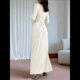thumbnail image 5 of Vestido Midi Asimétrico con Abertura Irregular, Cuello Redondo, Larga y Cintura Fruncida para Mujer, Color Liso Albaricoque L, 5 of 7